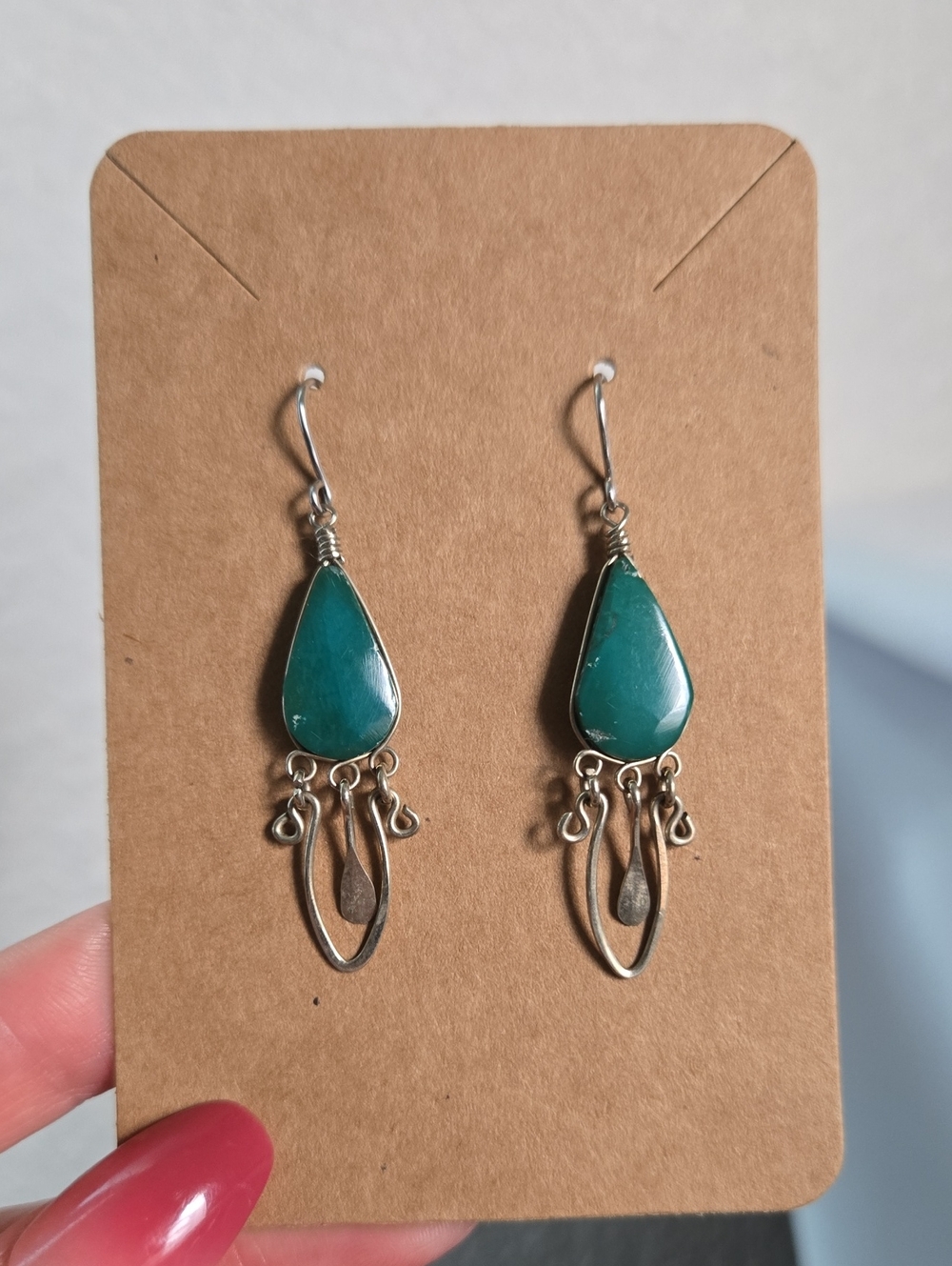 Vintage Teardrop Turquoise Green Dangle Earrings